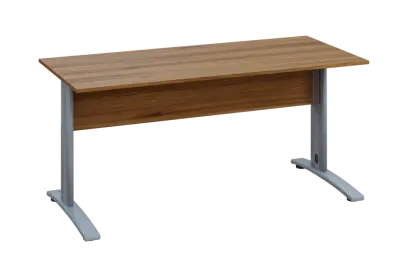 EPK 27 - 16 stůl kancelářský, kovová podnož stříbrná, deska 25 mm, široký 1600, ořech světlý